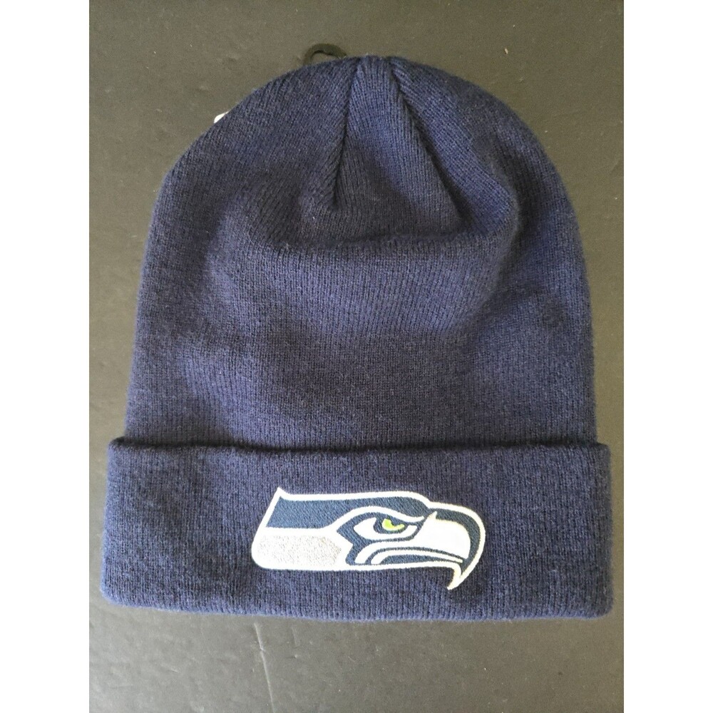 Seattle Seahawks (NFL) navy blue cuffed ski cap beanie w/ logo, ribbed, adult sz